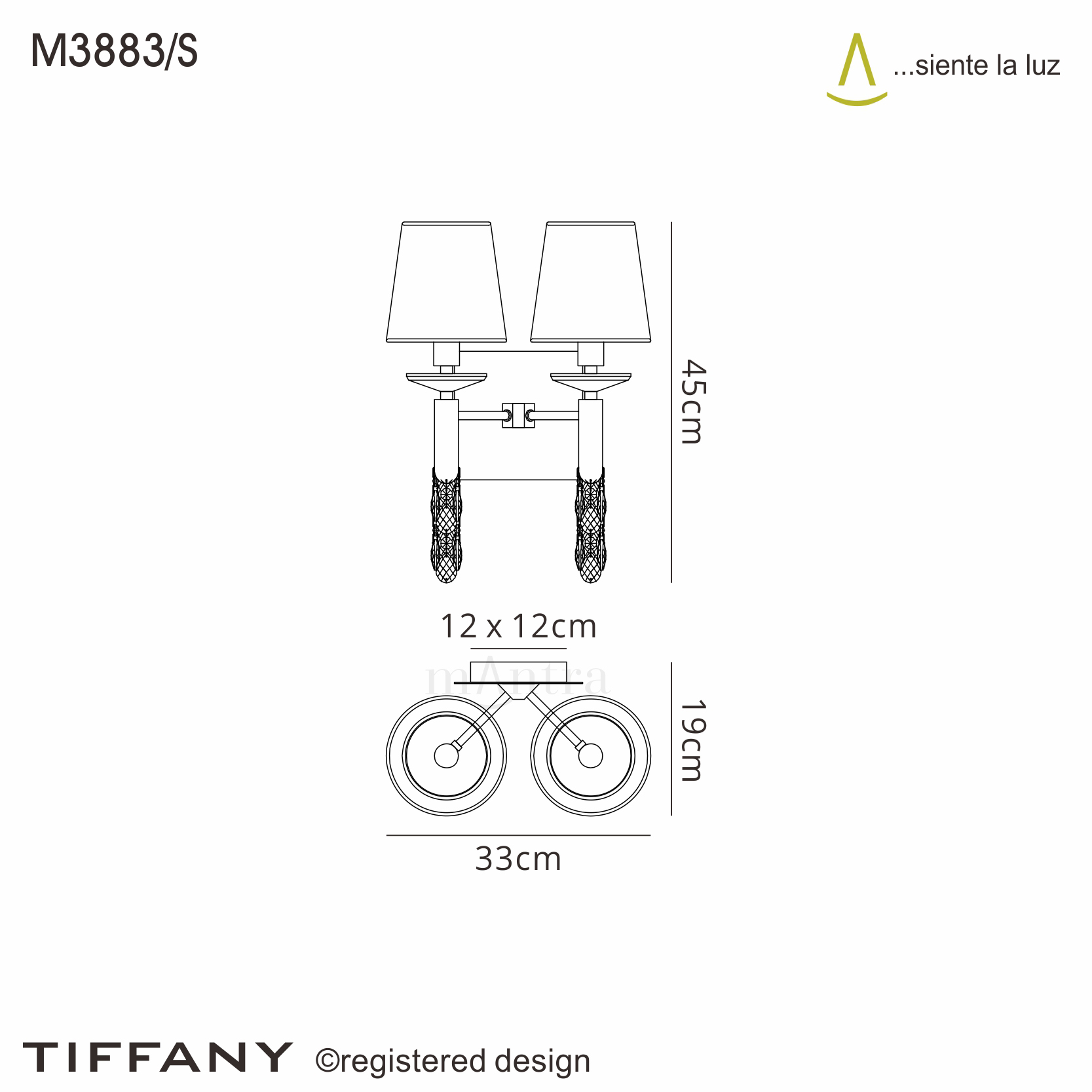 M3883/S/CS  Tiffany AB Crystal Switched Wall Lamp 2+2 Light